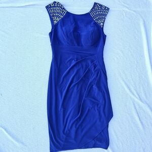 Xscape Blue Cocktail Dress with rhinestone accents size 6